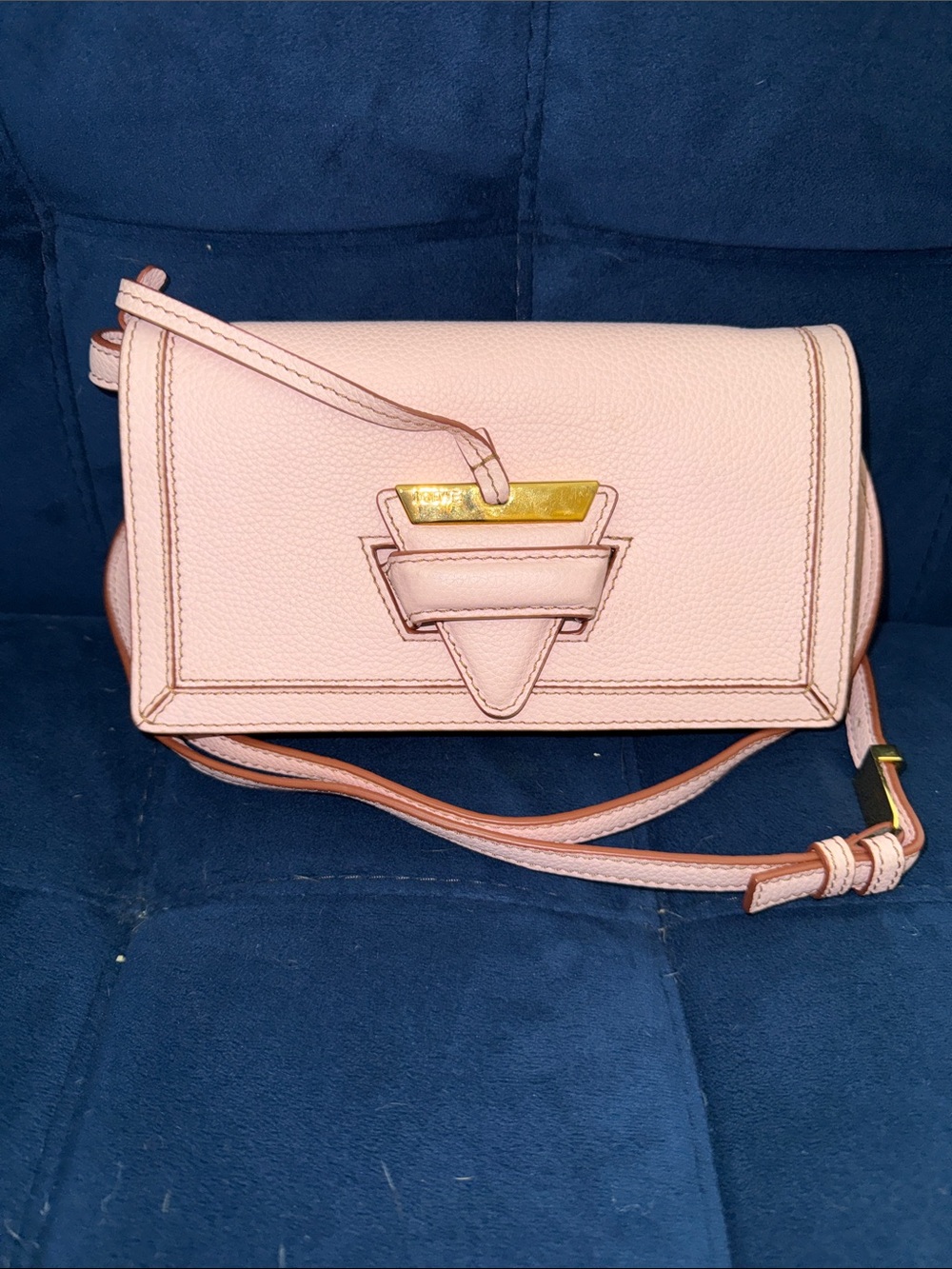 Loewe Powder Pink Leather Crossbody with Gold-Tone Detail
